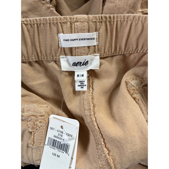 NWT Aerie Womens Tan Utility Cargo Shorts High Waisted Cotton Lyocell Size M - Picture 3 of 7